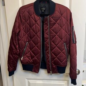 Topshop burgundy and navy satin Bomber Jacket with Quilted Design US 6